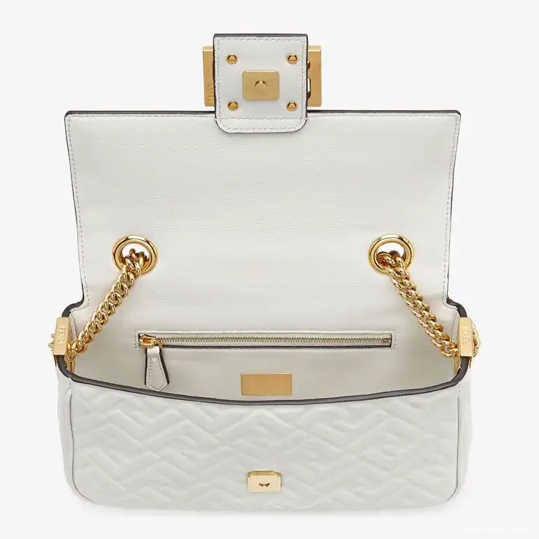 Vintage HOT Baguette Midi Motif Bag In Leather FF Nappa Chain White Fendi 0502